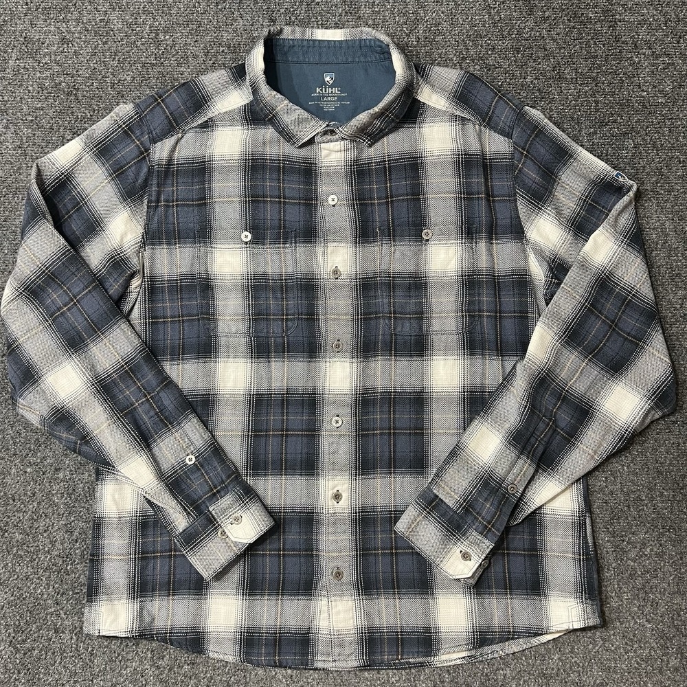 Kuhl Shirt Mens Large Blue Long Sleeve Button Down Plaid The Law Flannel